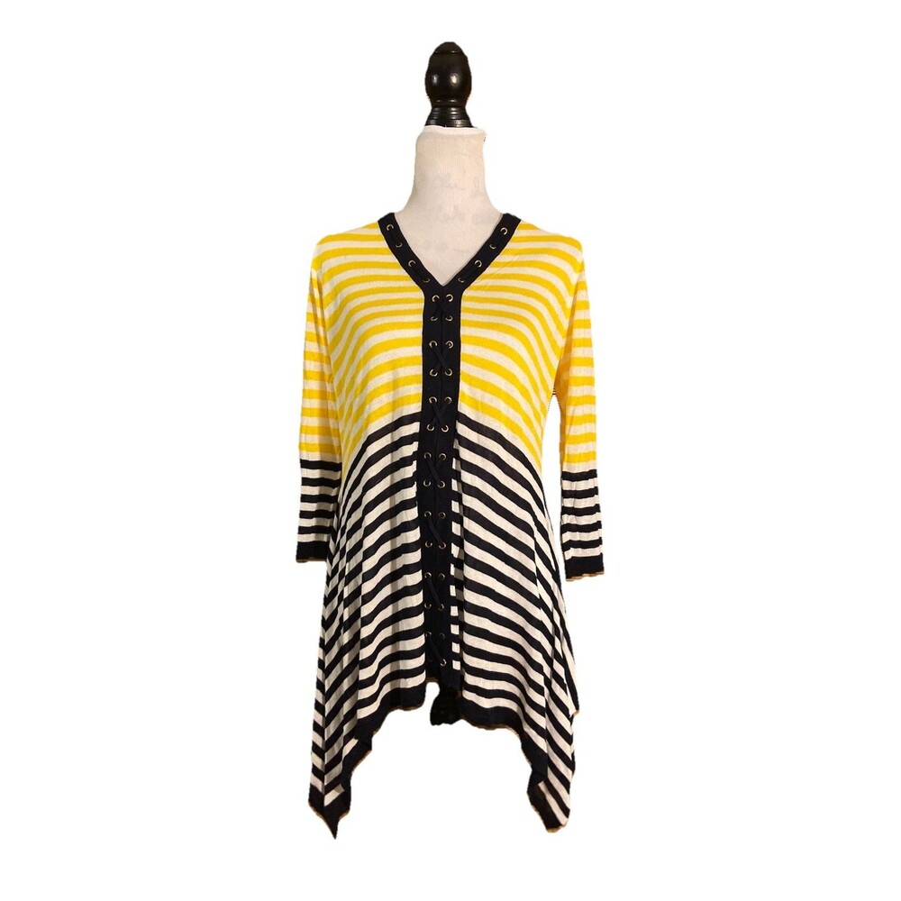 Luxury Striped Asymmetrical Cadigan By Belldini Large Multicolor Lightweight